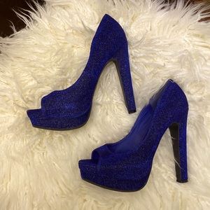 Blue shimmery platform shoes